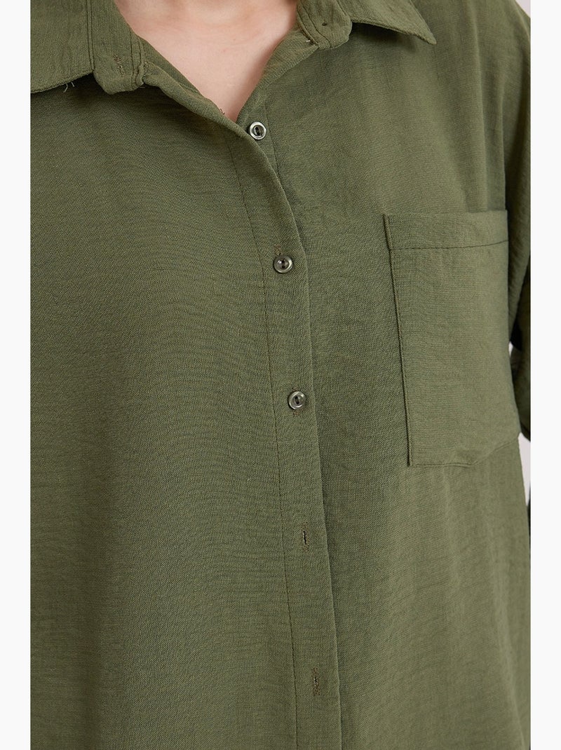 Chemise en mélange de lin avec fermeture à boutons bdart Vert kaki - Kiabi