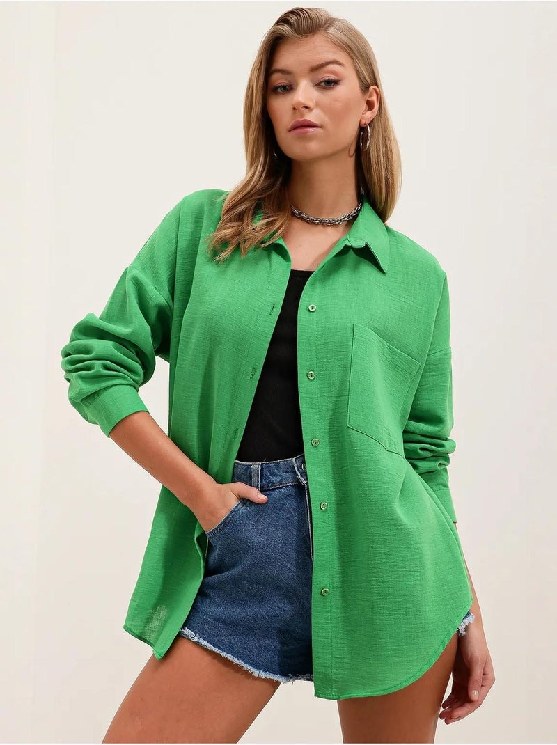 Chemise en mélange de lin avec fermeture à boutons bdart Vert - Kiabi