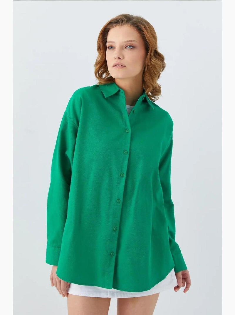 Chemise en popeline à col boutonné surdimensionnée mixray Vert - Kiabi