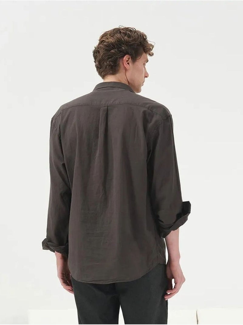 Chemise en popeline à manches longues coupe régulière giesto Gris Noir - Kiabi
