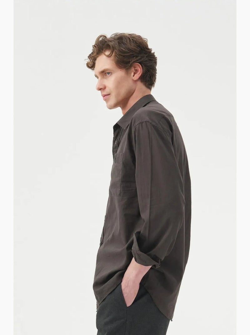 Chemise en popeline à manches longues coupe régulière giesto Gris Noir - Kiabi