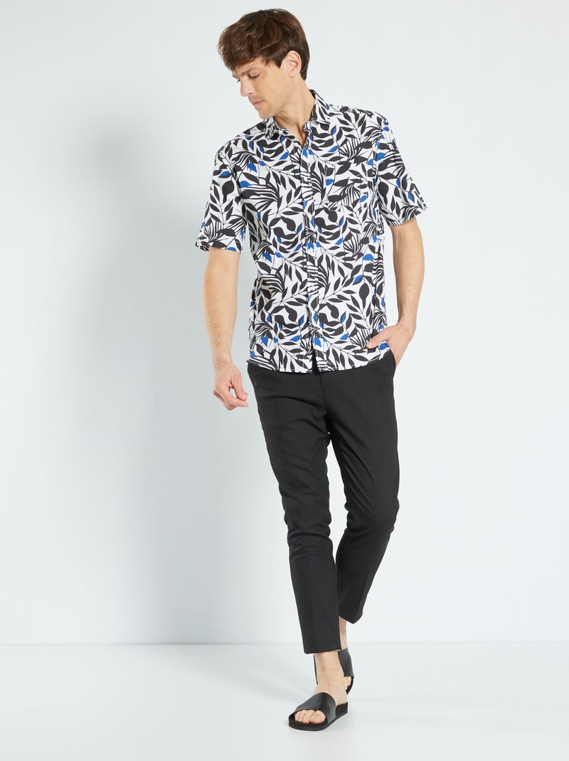 Chemise en popeline avec imprimé Blanc/bleu/noir - Kiabi