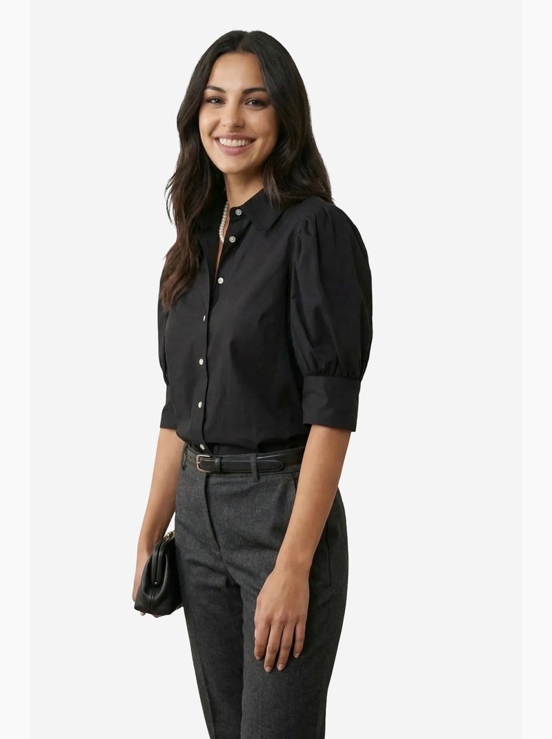 Chemise en popeline boutonnée à col chemise my fashion Noir - Kiabi