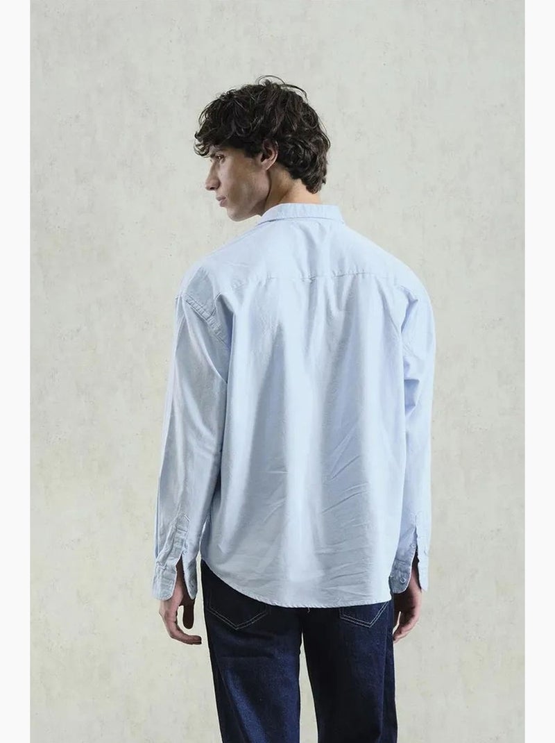Chemise en popeline boutonnée brodée giesto Bleu clair - Kiabi