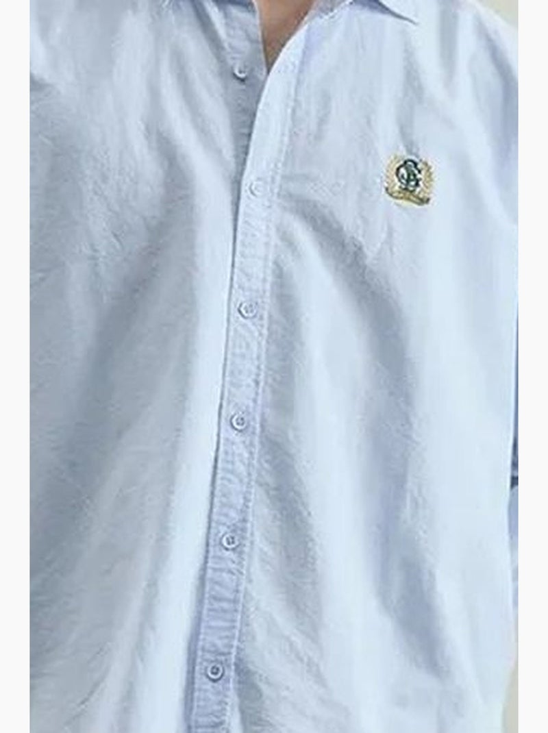 Chemise en popeline boutonnée brodée giesto Bleu clair - Kiabi