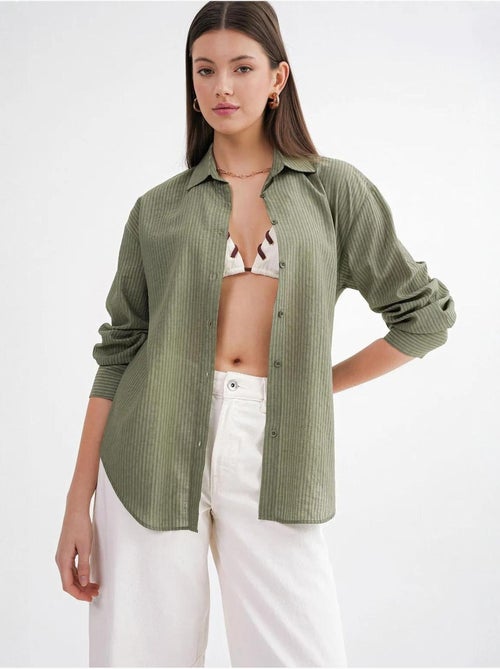 Chemise en popeline coupe décontractée avec fermeture à boutons mixray - Kiabi
