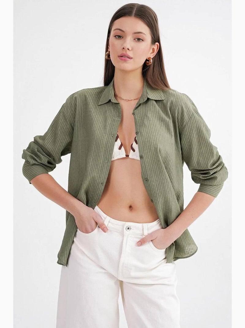 Chemise en popeline coupe décontractée avec fermeture à boutons mixray Kaki - Kiabi