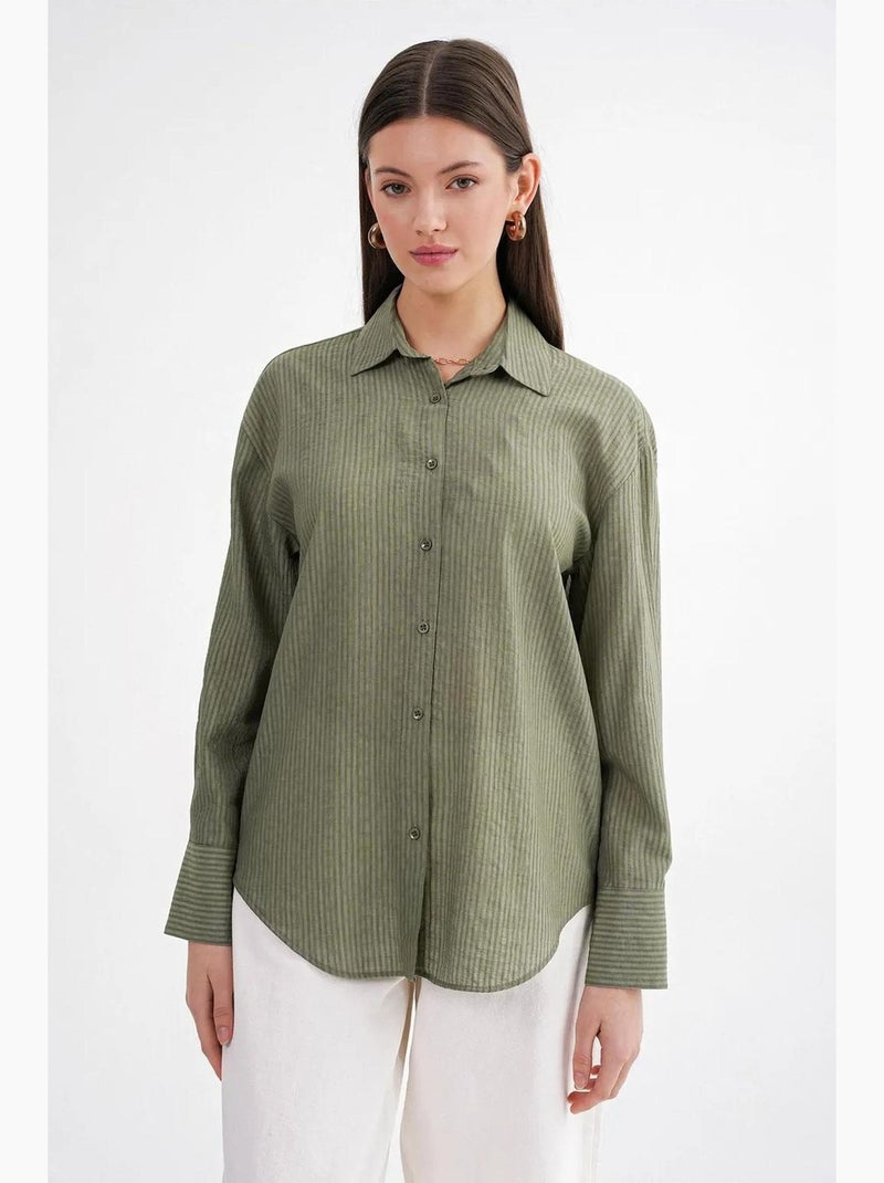 Chemise en popeline coupe décontractée avec fermeture à boutons mixray Kaki - Kiabi