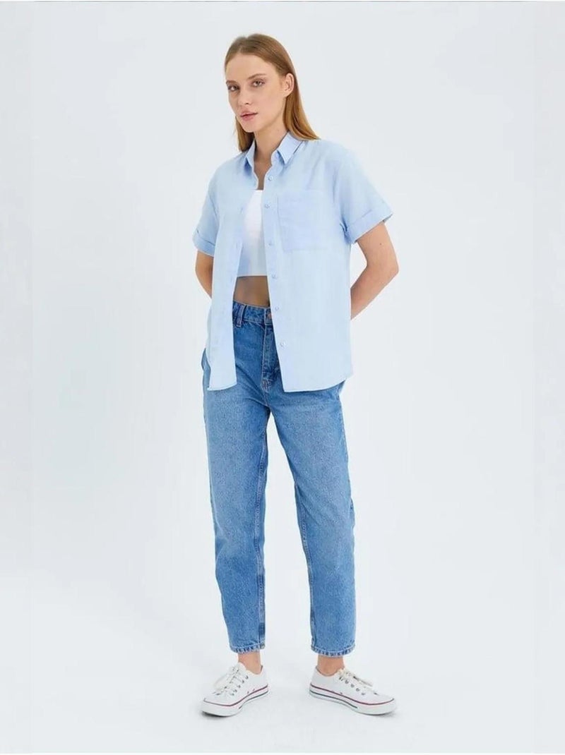 Chemise en popeline coupe slim avec poche mixray Bleu ciel - Kiabi