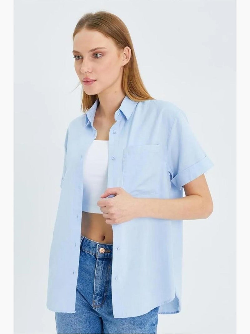 Chemise en popeline coupe slim avec poche mixray Bleu ciel - Kiabi