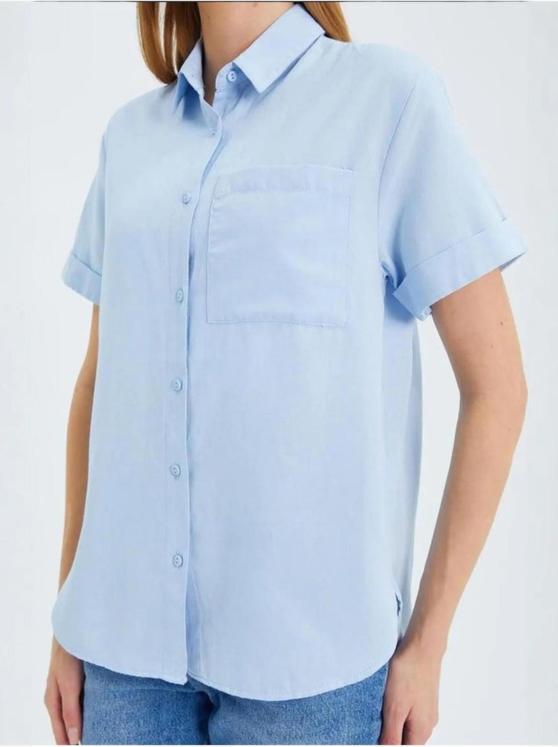Chemise en popeline coupe slim avec poche mixray Bleu ciel - Kiabi