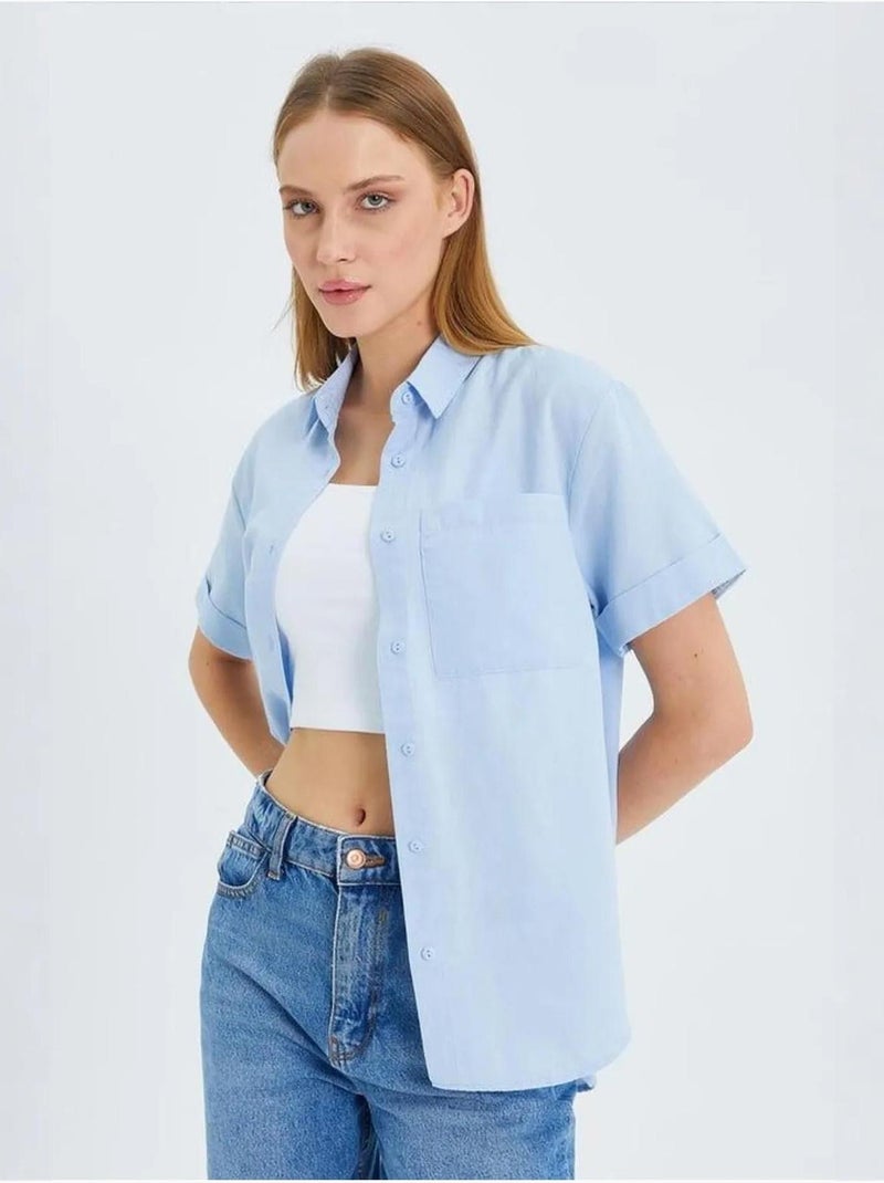 Chemise en popeline coupe slim avec poche mixray Bleu ciel - Kiabi