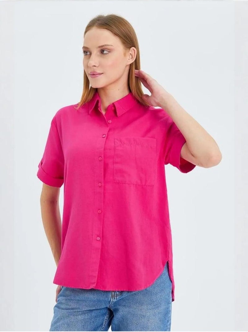 Chemise en popeline coupe slim avec poche mixray Cerise - Kiabi
