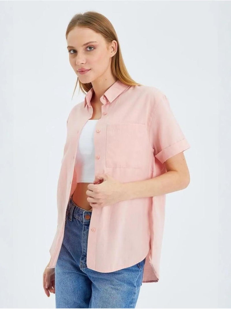 Chemise en popeline coupe slim avec poche mixray Rose pâle - Kiabi