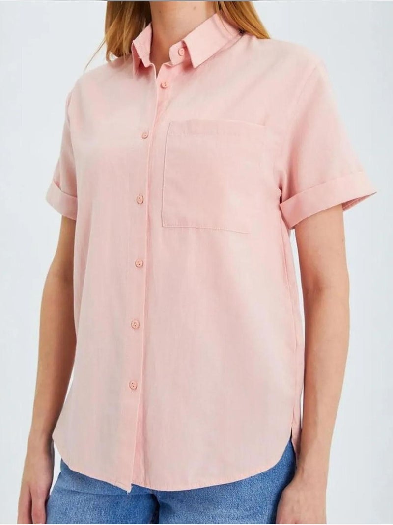 Chemise en popeline coupe slim avec poche mixray Rose pâle - Kiabi