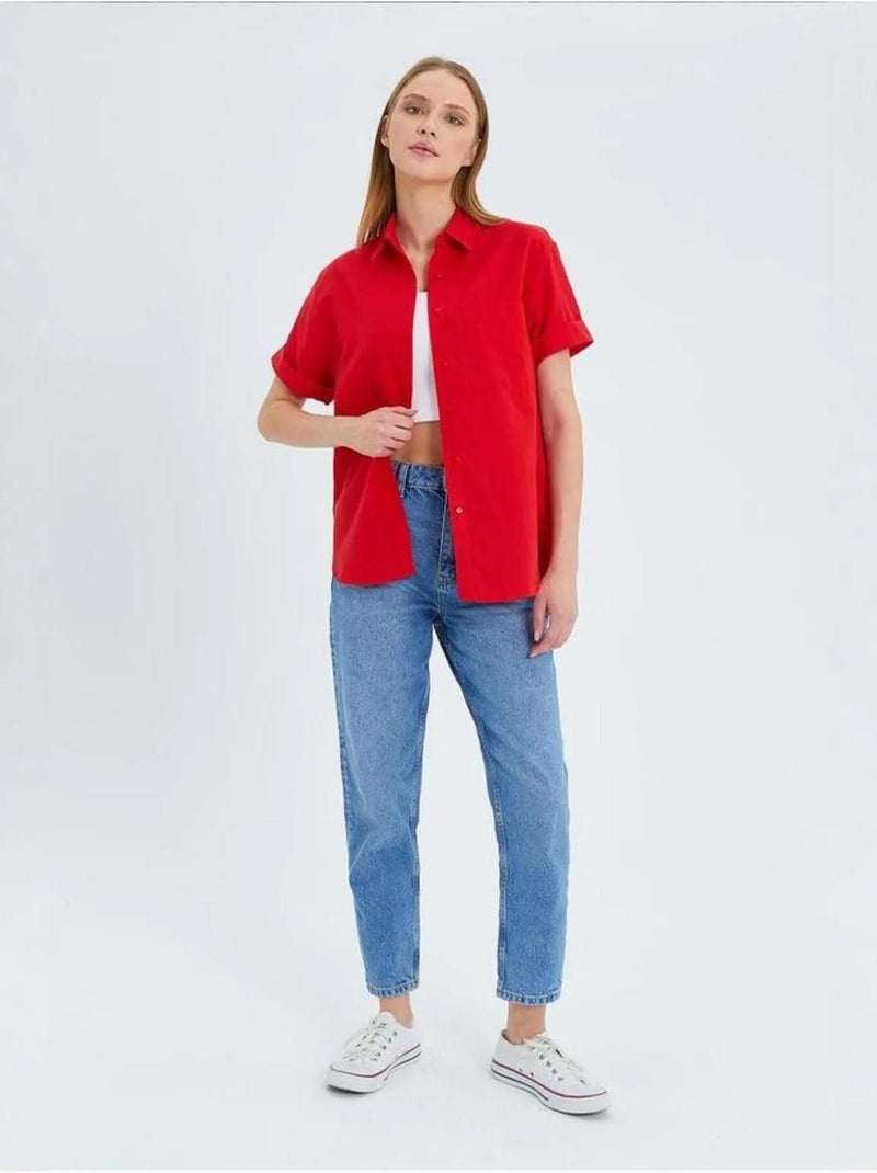 Chemise en popeline coupe slim avec poche mixray Rouge - Kiabi