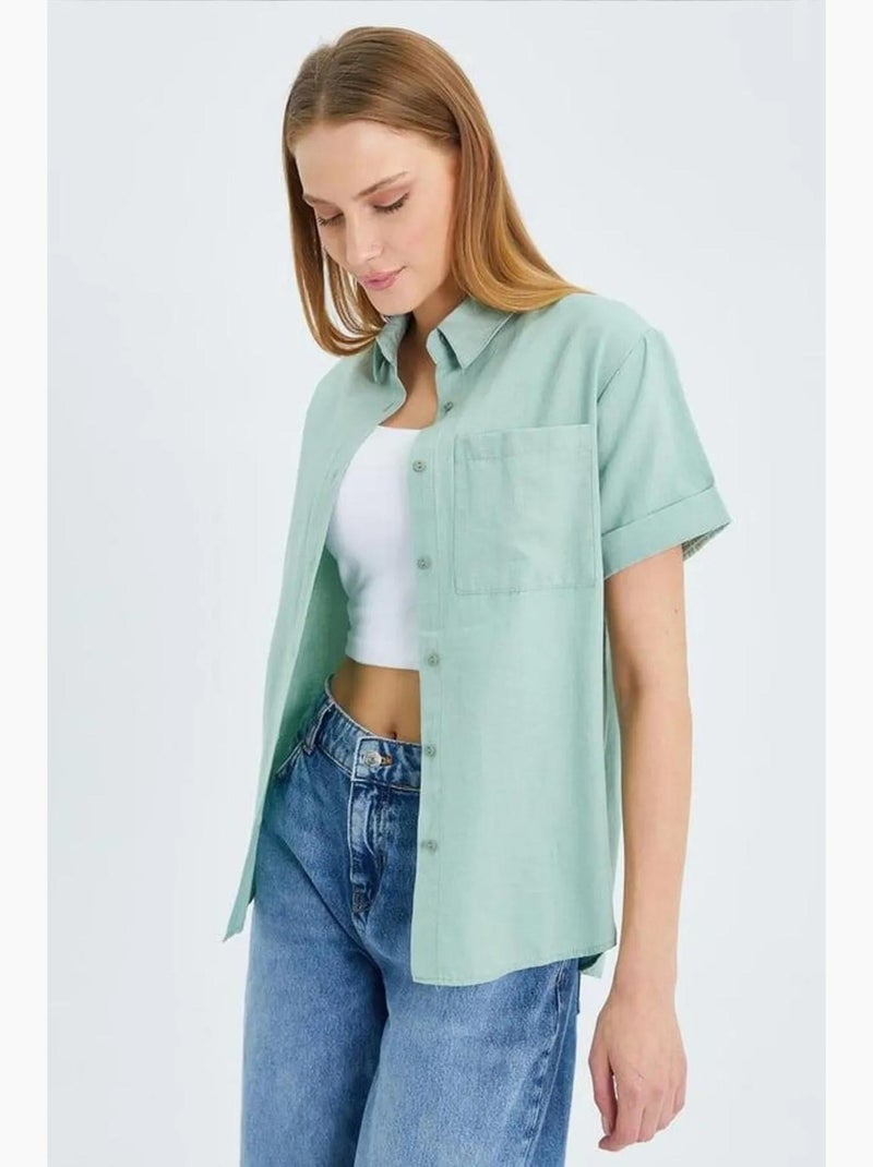 Chemise en popeline coupe slim avec poche mixray Vert pastel - Kiabi