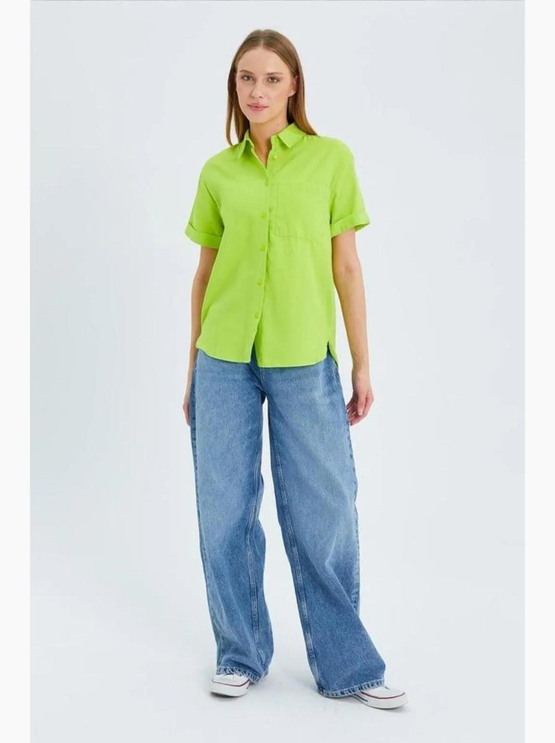 Chemise en popeline coupe slim avec poche mixray Vert tilleul - Kiabi