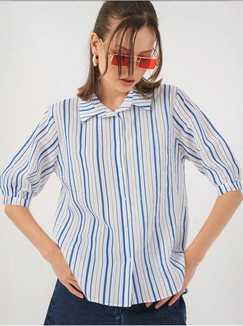 Chemise en popeline rayée à manches trois-quarts bdart - Kiabi