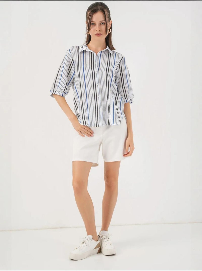Chemise en popeline rayée à manches trois-quarts bdart Bleu marine - Kiabi