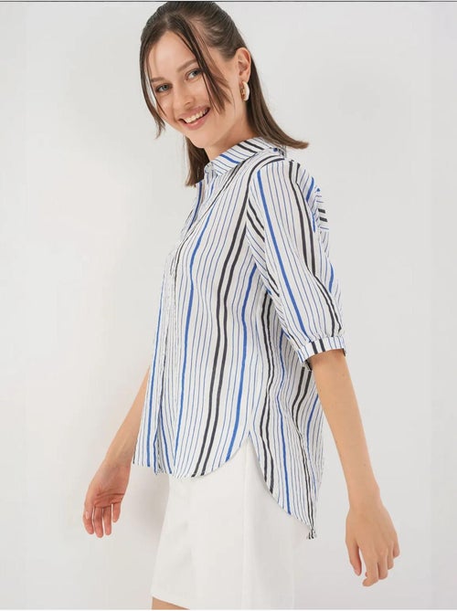 Chemise en popeline rayée à manches trois-quarts bdart - Kiabi