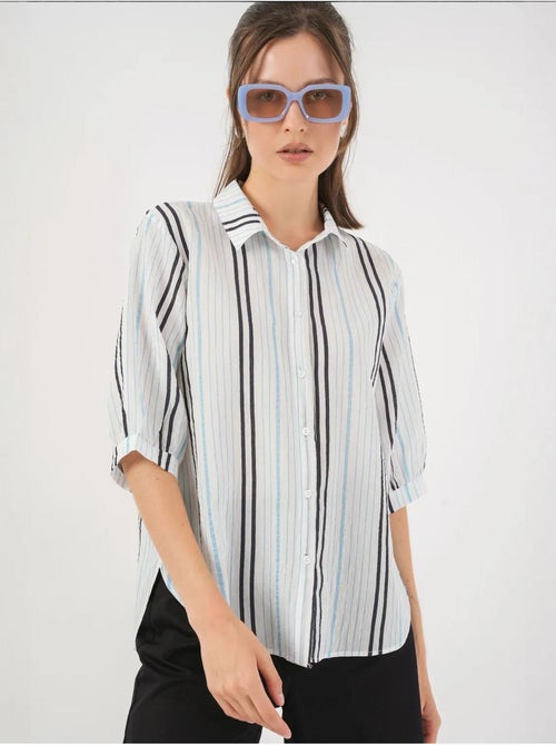 Chemise en popeline rayée à manches trois-quarts bdart - Kiabi Chemise en popeline rayée à manches trois-quarts bdart - Kiabi
