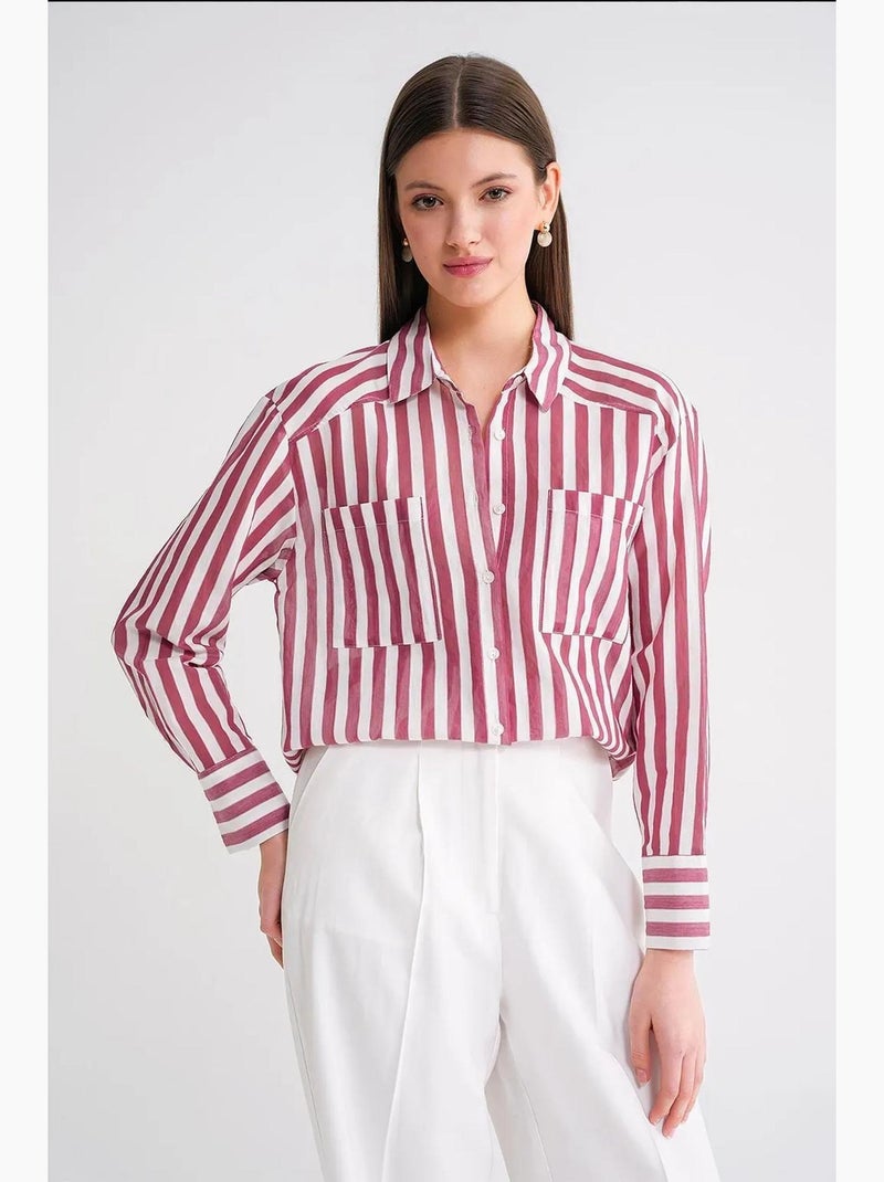 Chemise en popeline rayée avec poche mixray Rouge bordeaux - Kiabi