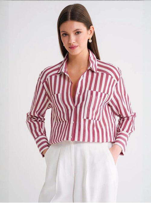 Chemise en popeline rayée avec poche mixray - Kiabi