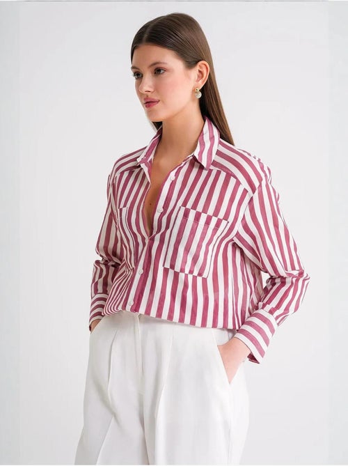 Chemise en popeline rayée avec poche mixray - Kiabi