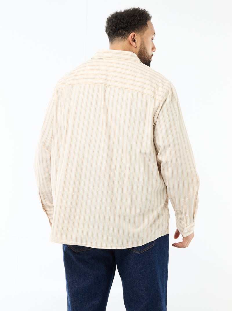 Chemise en popeline rayée Beige - Kiabi