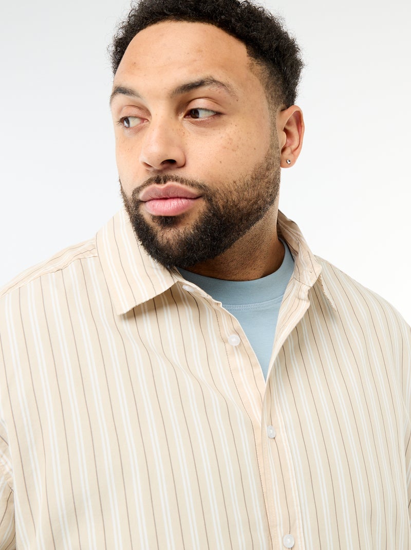 Chemise en popeline rayée Beige - Kiabi