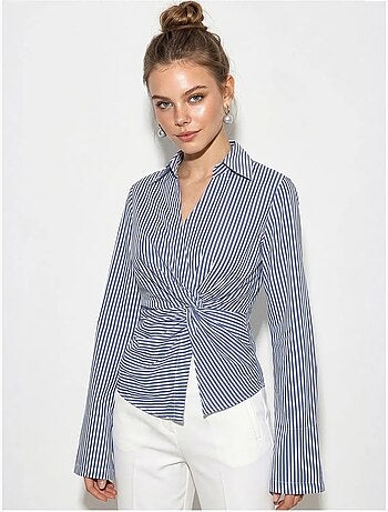 Chemise en popeline rayée cintrée avec détail à nouer lucci