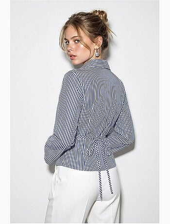 Chemise en popeline rayée cintrée avec détail à nouer lucci