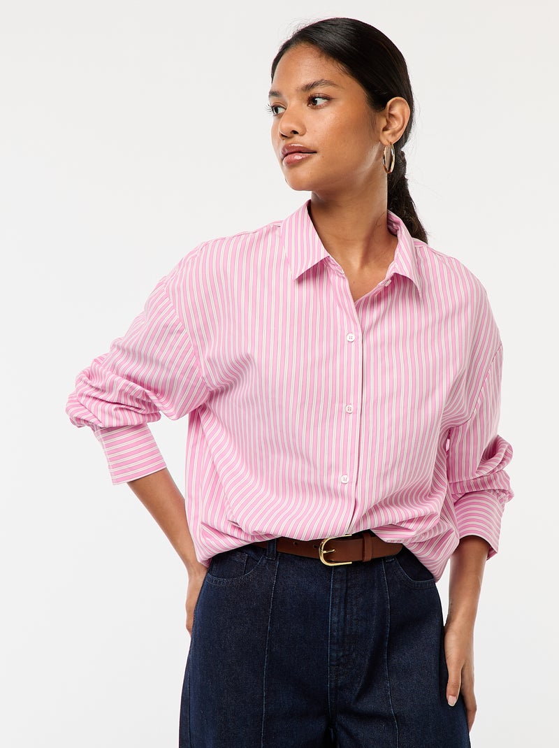 Chemise en popeline rayée Rose - Kiabi