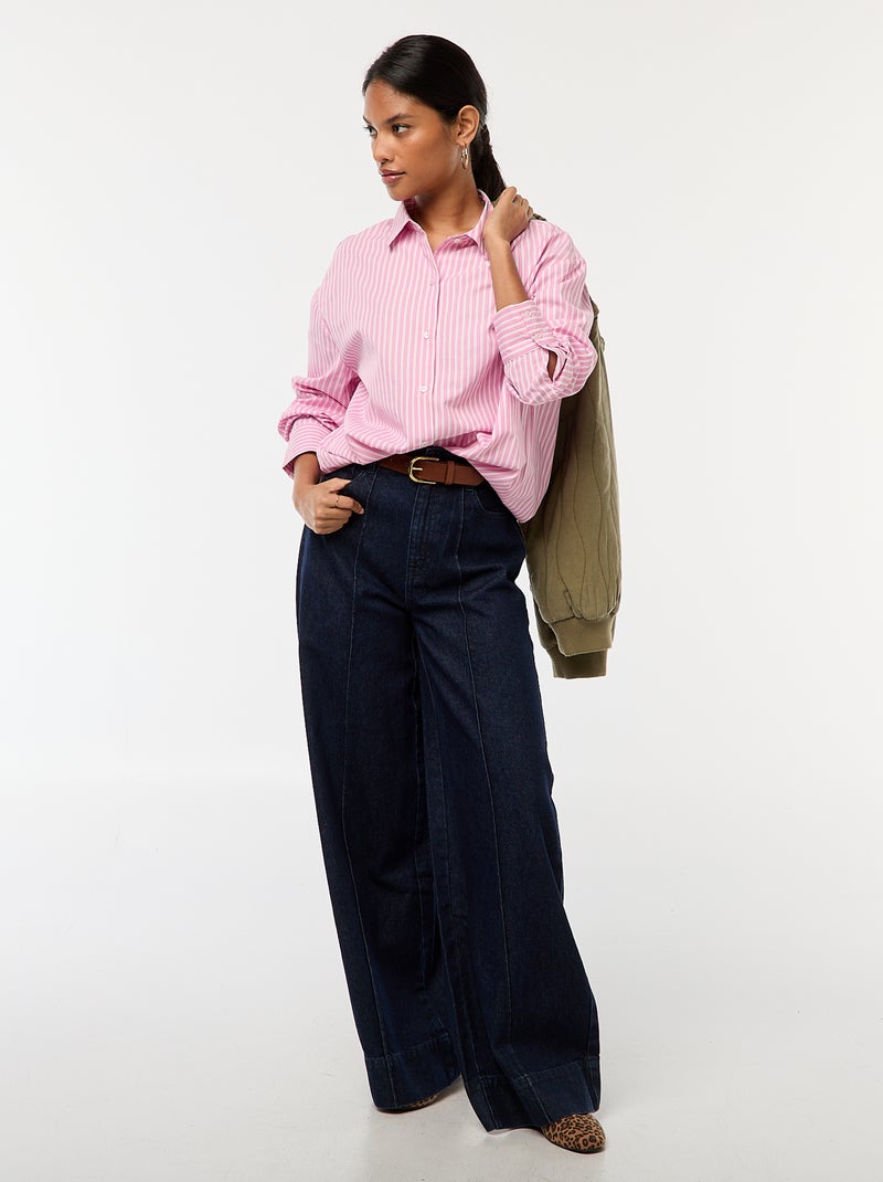Chemise en popeline rayée Rose - Kiabi