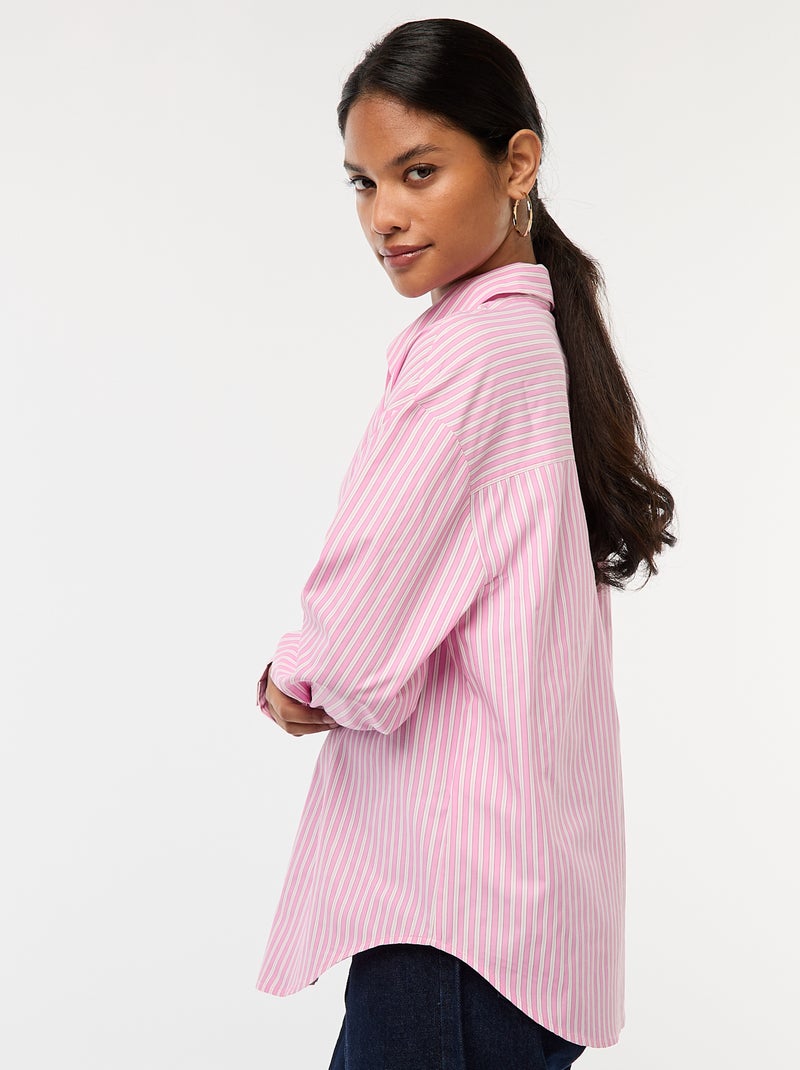 Chemise en popeline rayée Rose - Kiabi