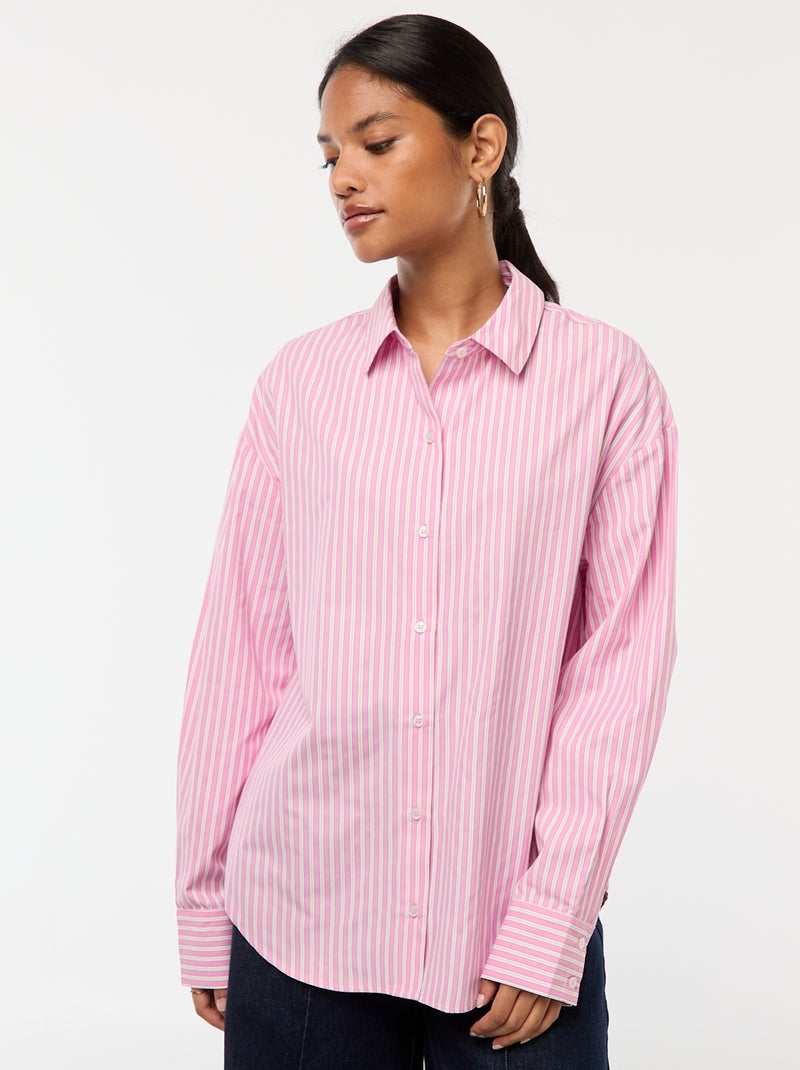 Chemise en popeline rayée Rose - Kiabi