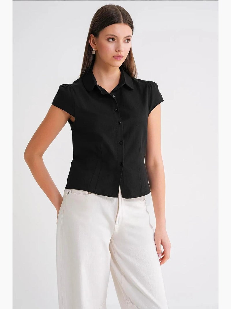 Chemise en popeline slim fit avec fermeture à boutons mixray Noir - Kiabi