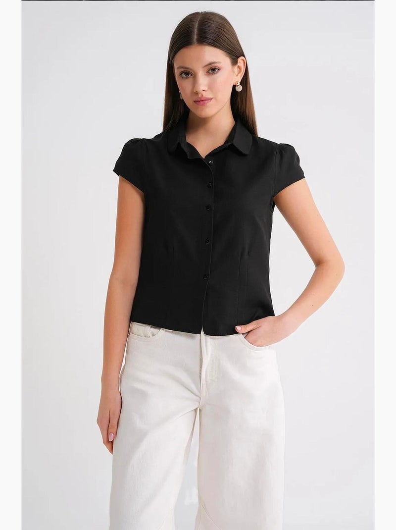 Chemise en popeline slim fit avec fermeture à boutons mixray Noir - Kiabi