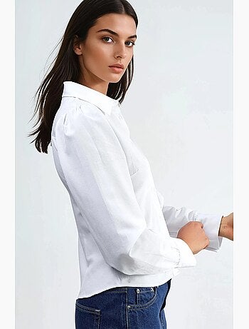 Chemise en popeline unie avec fermeture à boutons busem