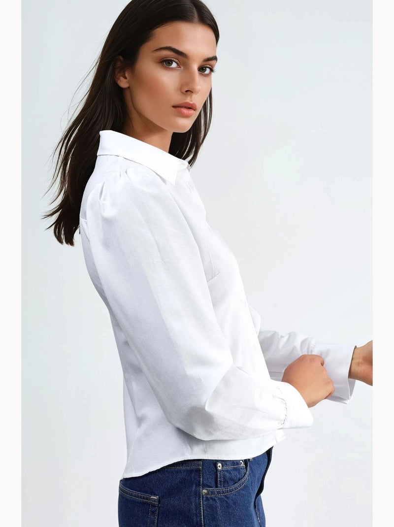 Chemise en popeline unie avec fermeture à boutons busem Blanc - Kiabi
