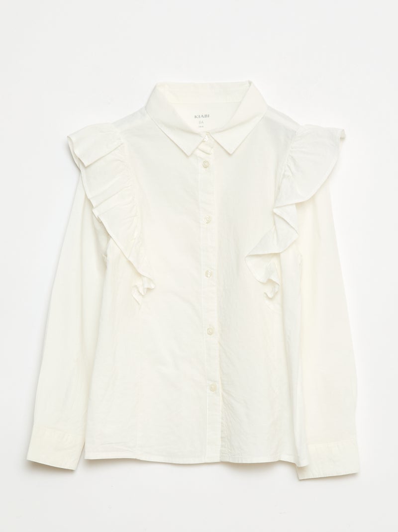 Chemise en popeline volantée Blanc - Kiabi