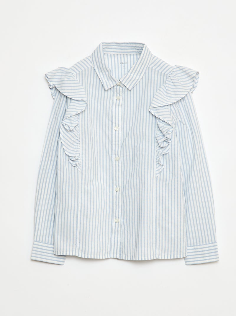 Chemise en popeline volantée Bleu - Kiabi