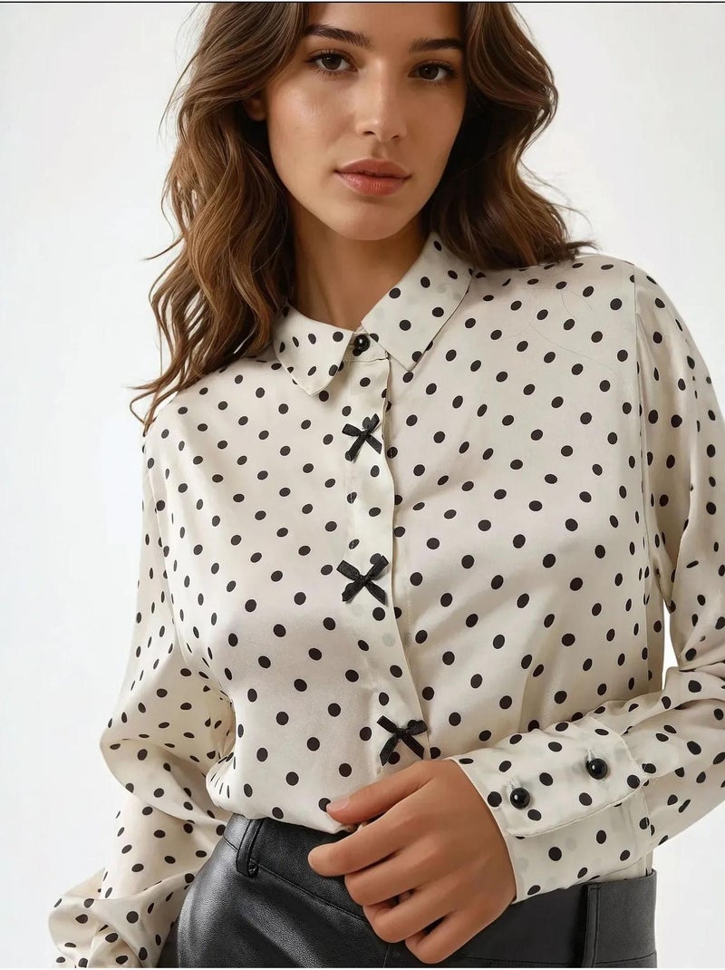 Chemise en satin à pois et boutons Multicolore - Kiabi