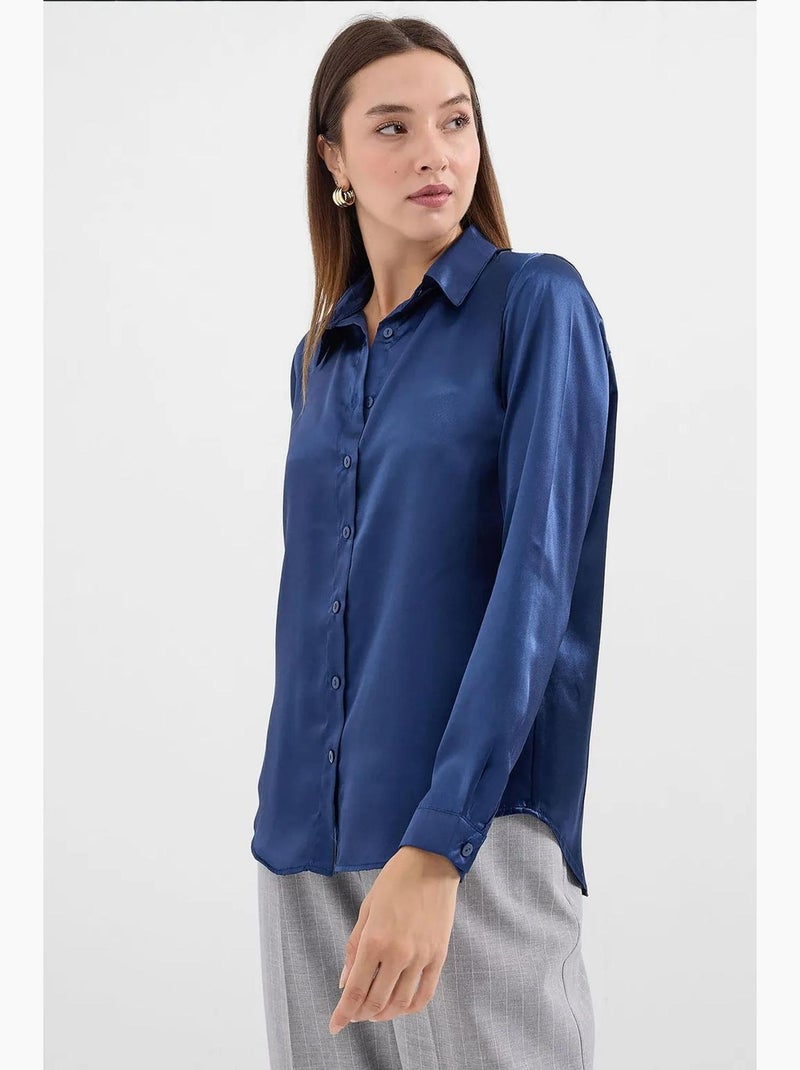Chemise en satin tissé à boutons bdart Bleu marine - Kiabi