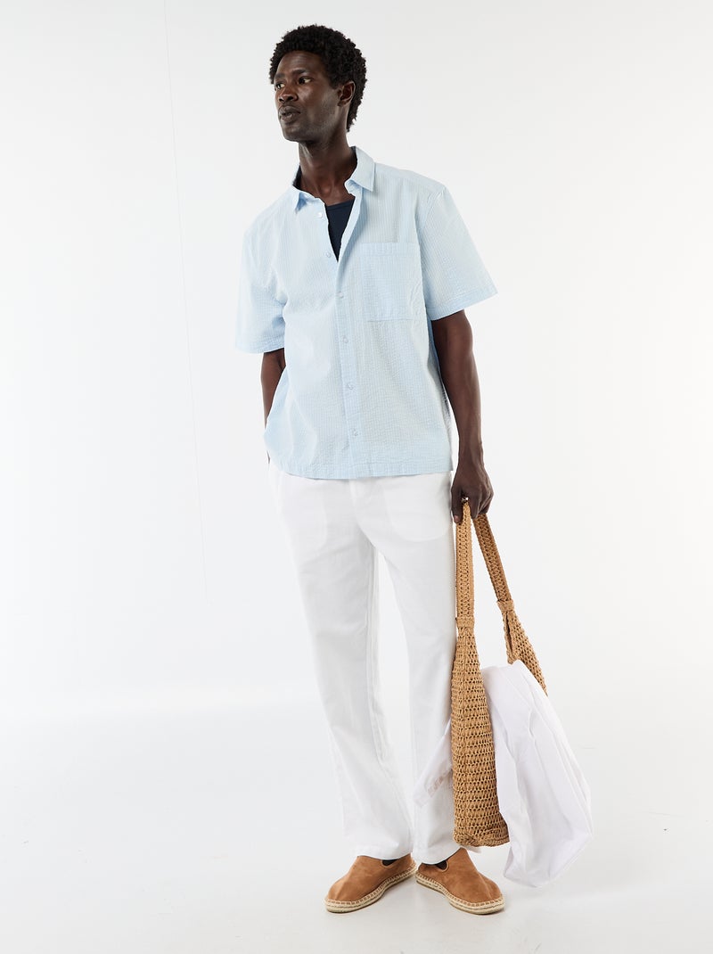 Chemise en seesucker à manches courtes Bleu - Kiabi