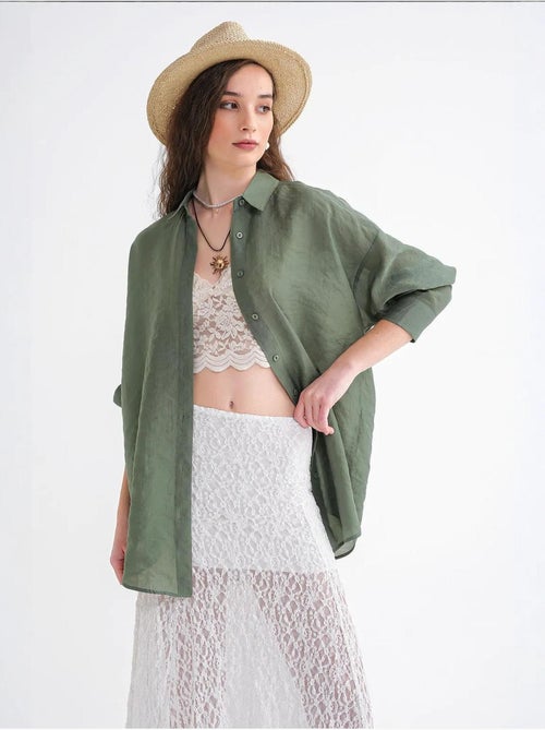 Chemise en tulle surdimensionnée avec fermeture à boutons mixray - Kiabi