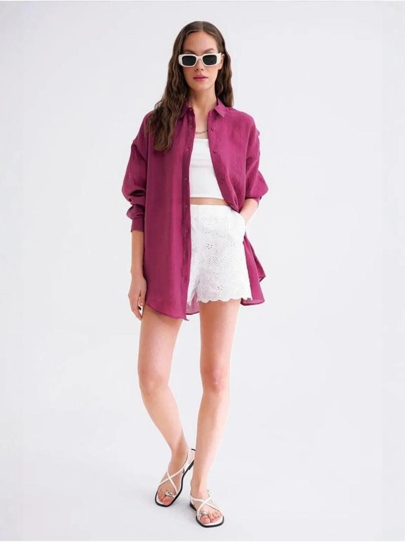 Chemise en tulle surdimensionnée avec fermeture à boutons mixray Magenta - Kiabi