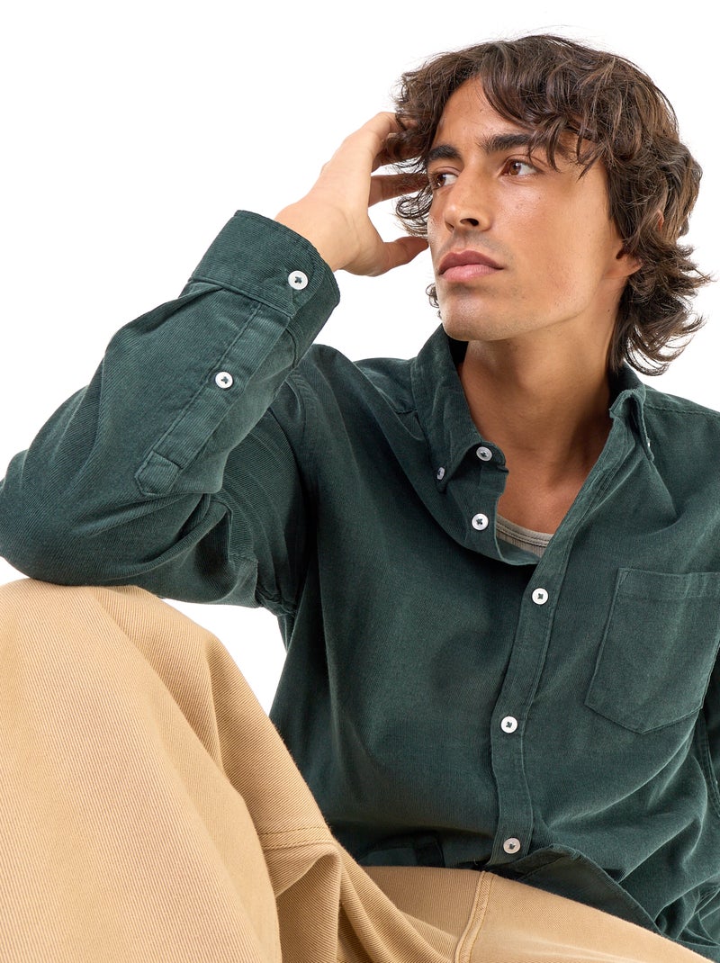 Chemise en velours côtelé Vert - Kiabi