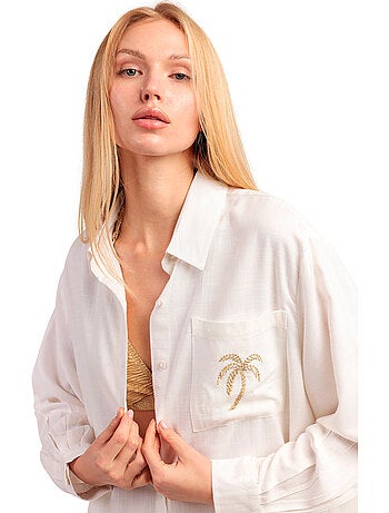Chemise estivale manches longues golden palms